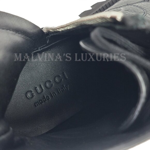 GUCCI BOOTS MENS ANKLE BLACK GG LOGO LEATHER ZIPPER LACE-UP sz 9.5 10 US main image 14